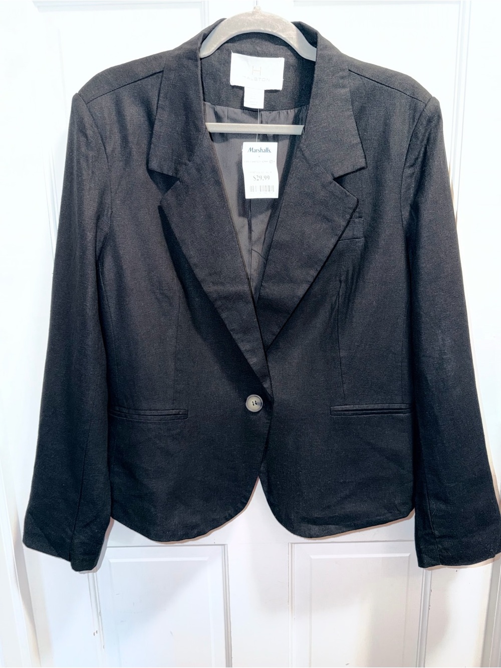 NWT Halston Women's Black Single-Button Linen Blazer (294)